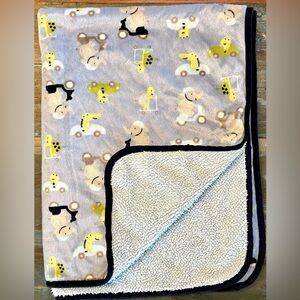 Carters Blue Blanket Elephants Alligators Scooters Cars Velour Sherpa